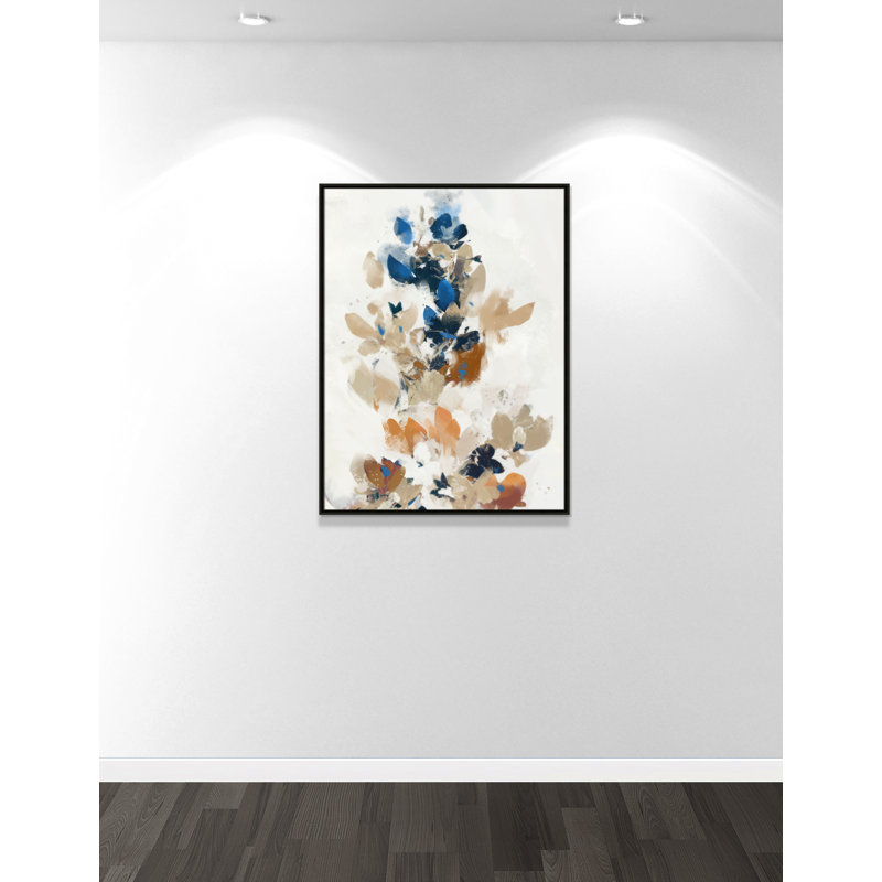 Vague de fleurs bleues II par Ken Roko, Toile avec cadre, 31.5'' W x 41.5'' H, Flottant espresso