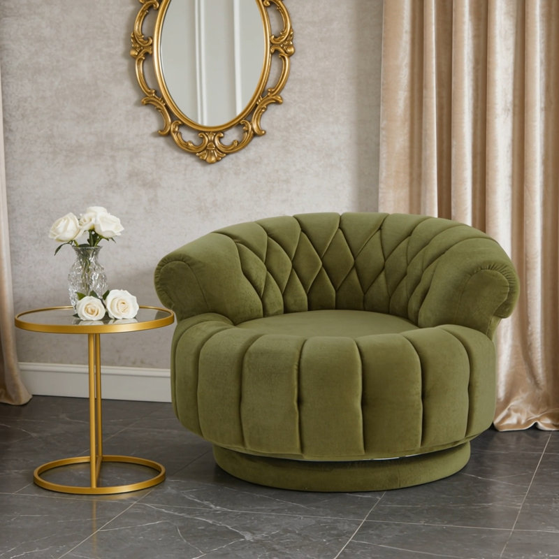 Round Swivel Accent Chair, Green
