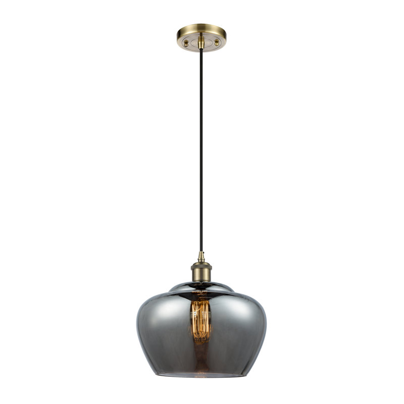 Mini-luminaire suspendu 1 lumière à cordon 11 po Ballston Fenton, DEL, Plaqué couleur fumée