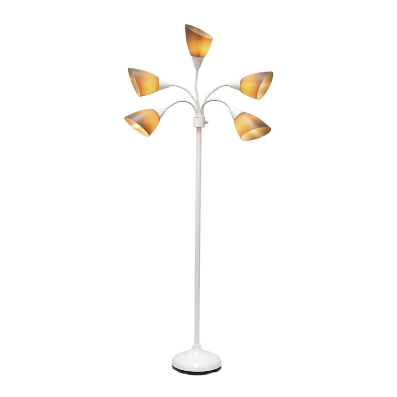 Simple Designs 67" Contemporary Multi Head Medusa 5 Light Adjustable Gooseneck Floor Lamp, White, Grey