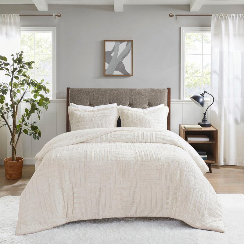 Mini ensemble d'édredon en duvet synthétique, Édredon simple + 1 taie décorative, Ivoire ivoire