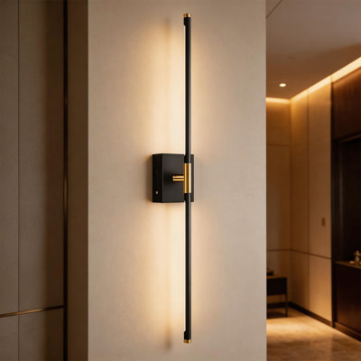 Modern Cordless LED Linear Wall Sconce, 10000mAh Battery Operated, 350° Rotating Magnetic Picture Light with Remote, Black & Gold