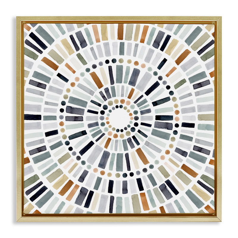 Cercle abstrait mosaïque rustique, H 18 po x l 18 po, Cadre flottant métallique doré