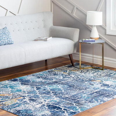 Tapis bleu/gris