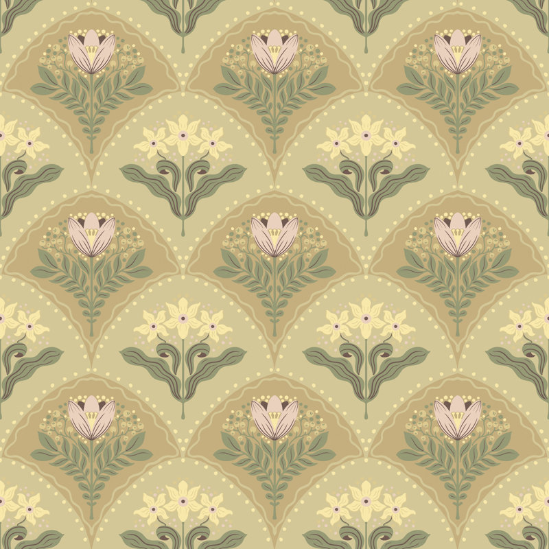 Papier peint floral brun clair Maj, Marron clair