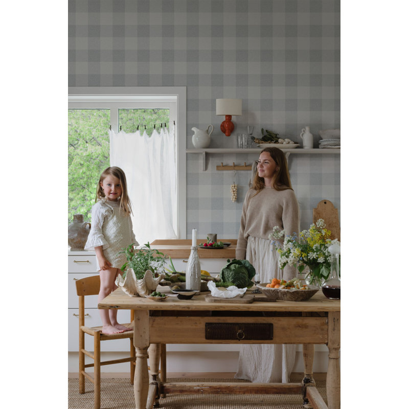 Villa Dalarö II Gingham Wallpaper Roll, Misty Blue