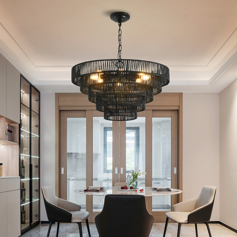 Jonas 5-Tier Woven Rope Pendant Chandelier with Adjustable Height (Bulb Not Included)