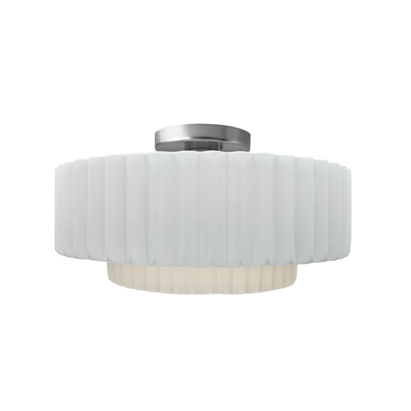 Radiance Ceramic Pleated Semi-Flush Mount, 8" H x 16.5" W x 16.5" D, Gloss Blush, Brushed Nickel