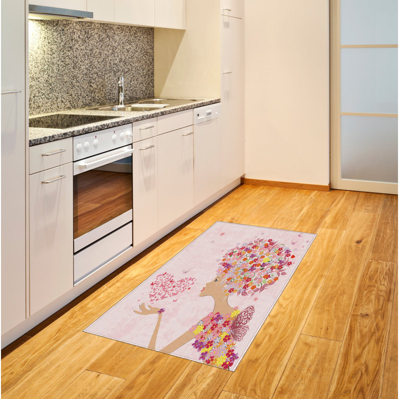 Tapis décoratif rose à haute densité de fibres longues en polyester, Rectangle 2 pi 7 po x 5 pi