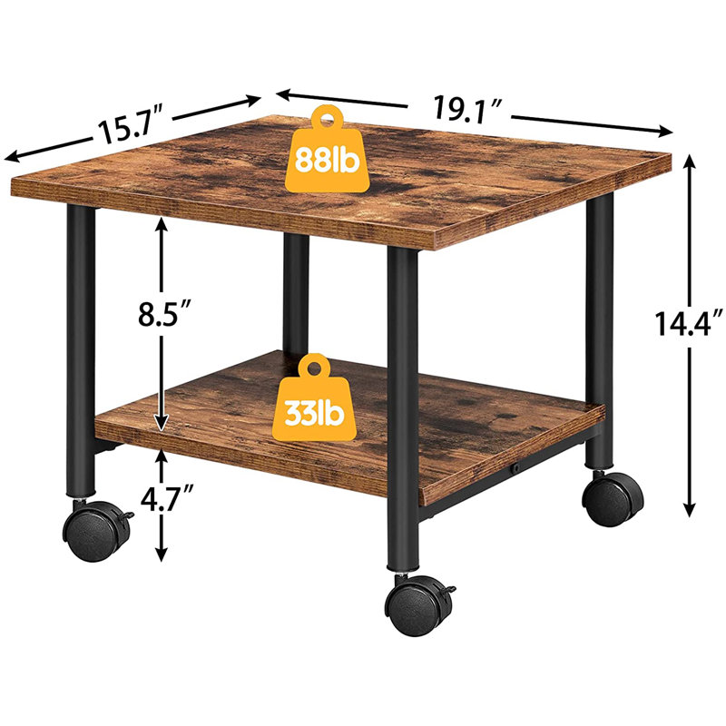 Support d'imprimante mobile sous le bureau H 14,4 po x l 19,1 po, Brun