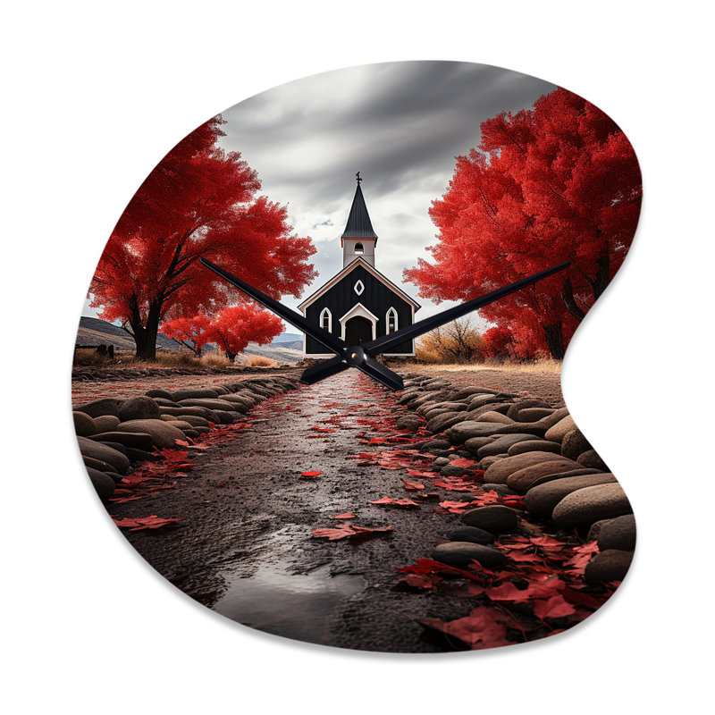 Red Church Sanctuary In Solitude - horloge murale asymétrique en métal, horloge murale rouge, Petit
