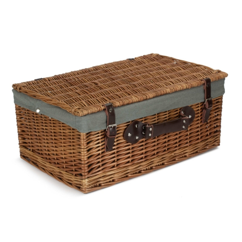 Wicker Hamper with Lining, 15cm H x 26cm W x 36cm D, Brown/Grey