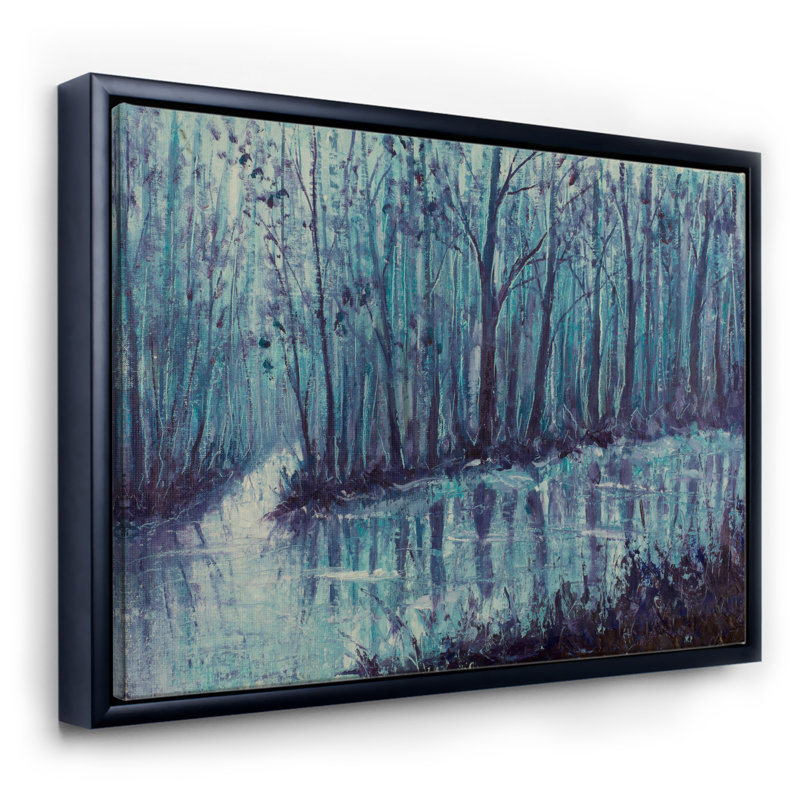 «River Creek in Mystical Forest», reproduction d'art sur toile, H 24 po x l 32 po x P 1 po, Toile avec cadre noir