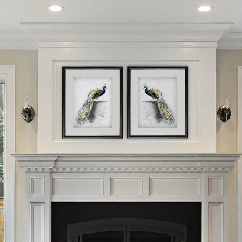 " Golden Peacocks " 2 - Pieces, Black Framed