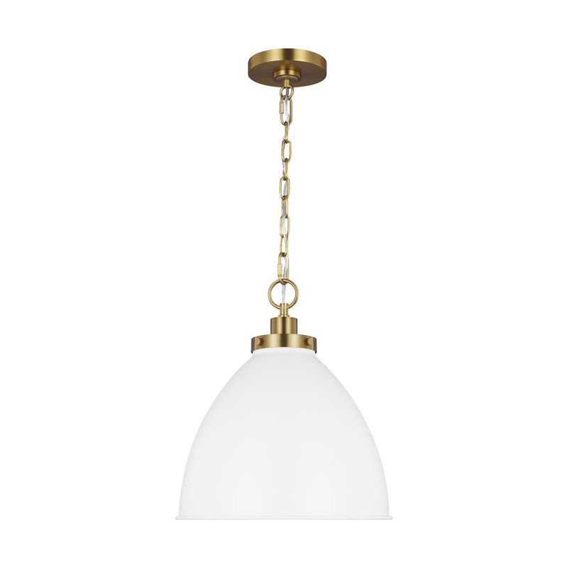 1 - Light Single Pendant, Burnished Brass, Matte White, 13.5" H x 15.625" W x 15.625" D