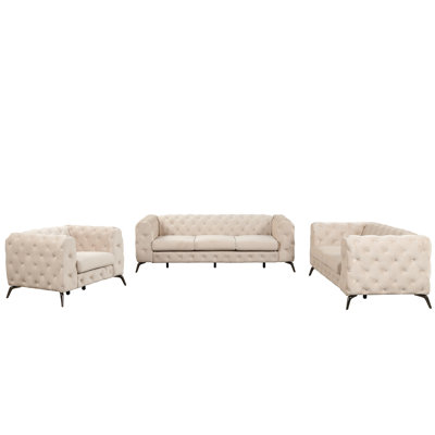 Modern 3-Piece Sofa Sets With Sturdy Metal Legs -  Everly Quinn, E2531887B0BA484B9E7F451EADB4DB8E