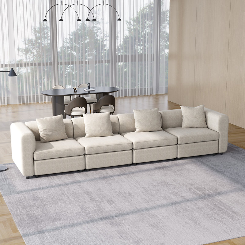Canapé modulaire en velours 3 places Sadettin, H 28,14 po x l 33,85 po x P 149,60 po