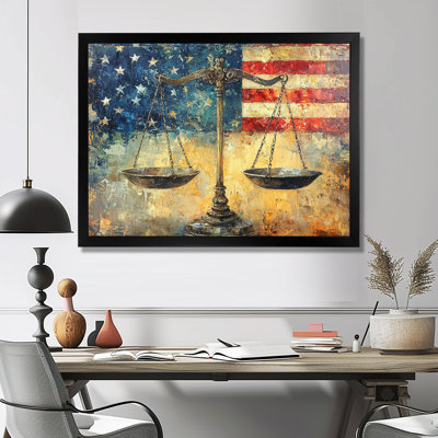 Symbolic Scales Of Justice Balance With Usa Flag I - Usa Patriotist Wall Art Decor