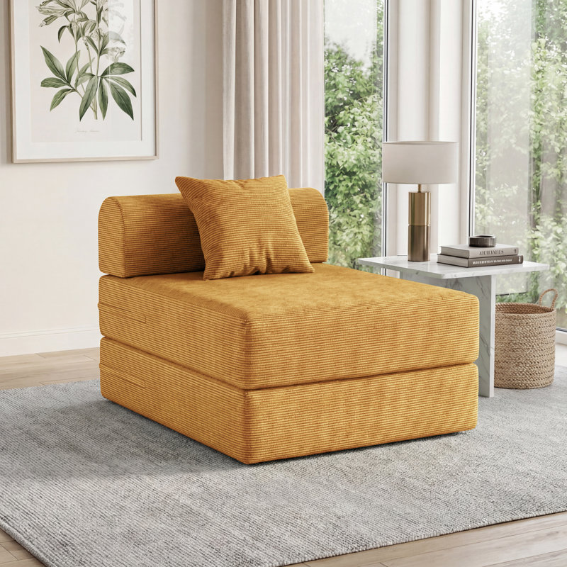 Canapé-lit ajustable en velours côtelé 3-en-1 Jairden, méridienne convertible pliable moderne (avec coussin décoratif)