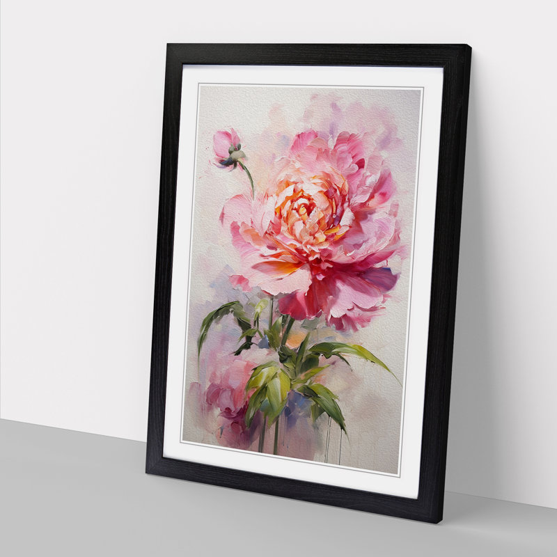 XYZ-FRM-V1223-5074 Peony Flower Gestural No.3 - Single Picture Frame Print on Wood, Black, 64cm H x 46cm W x 2cm D