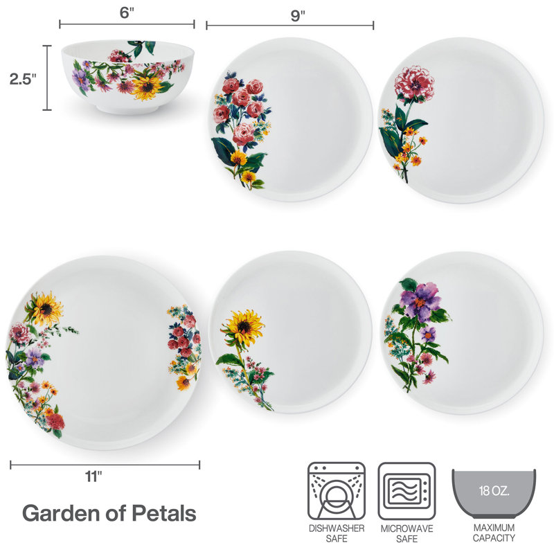 Mikasa Garden Of Petals 12-Piece Bone China Dinnerware Set, Service For 4