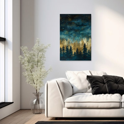 Enchanted Starry Forest Peaceful Serene Tranquil Christmas Tree Forest Landscape Wall Art Print 1 Piece Wrapped Canvas Wall Art