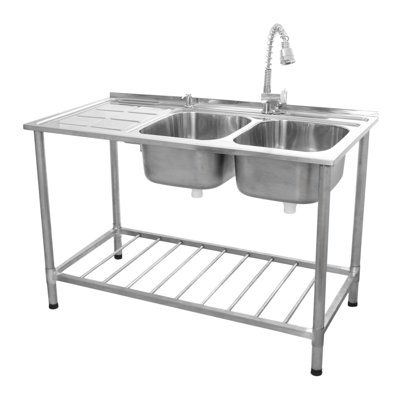 Belfry Kitchen Penelope 60mm W Double Bowl Stainless Steel Drop-In Kitchen Sink with 1 Faucet Hole