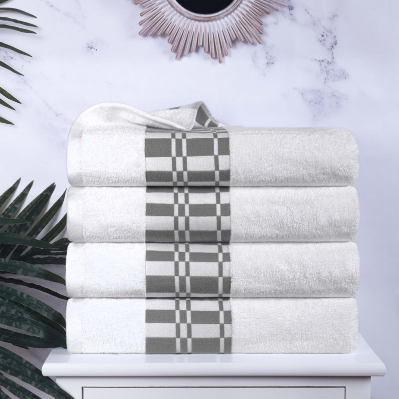 Ensemble de 4 serviettes de bain Mikira Larissa, Blanc / noir