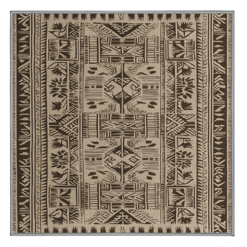 Washable Tapa Cloth Hawaiian Area Rug, Square 6'