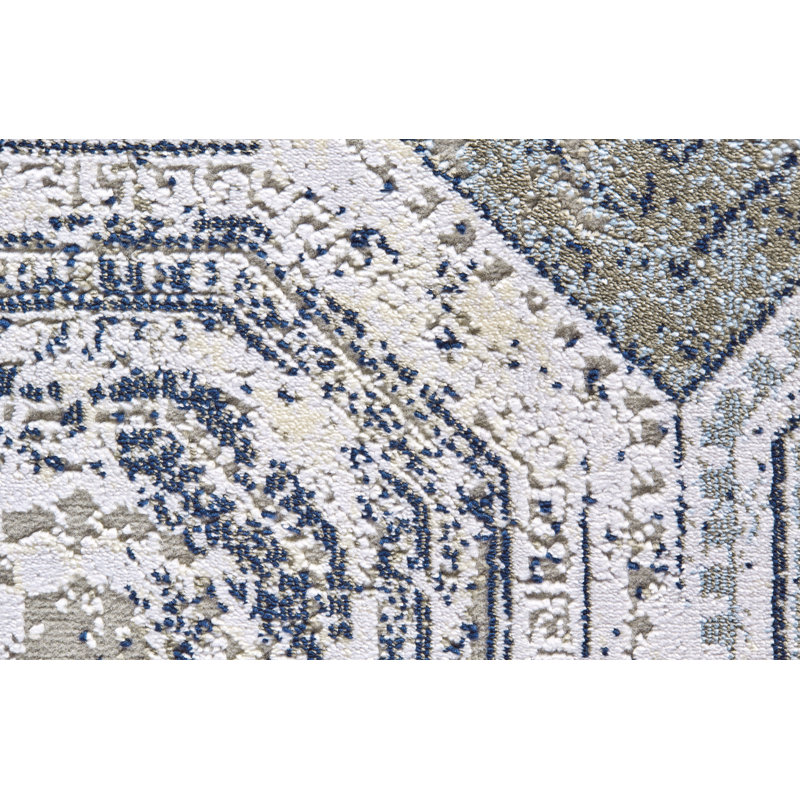 Paulene Geometric White/Sterling Area Rug, Rectangle 10'4" x 13'6"
