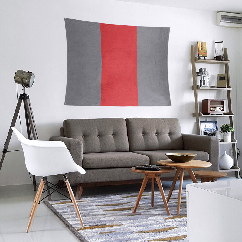 Tapisserie en polyester Carolina, Gris mat / rouge / gris mat, H 88 po x l 104 po