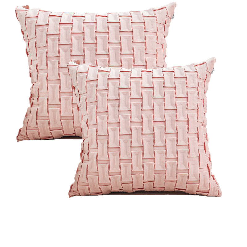 Geometric Velvet Throw Pillow, Pink, No