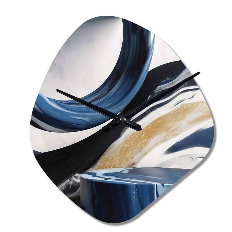 Mull Blue Cream Bold Shapes Marble - Asymmetrical Marble Metal Wall Clock, Blue Wall Clock Print, Large