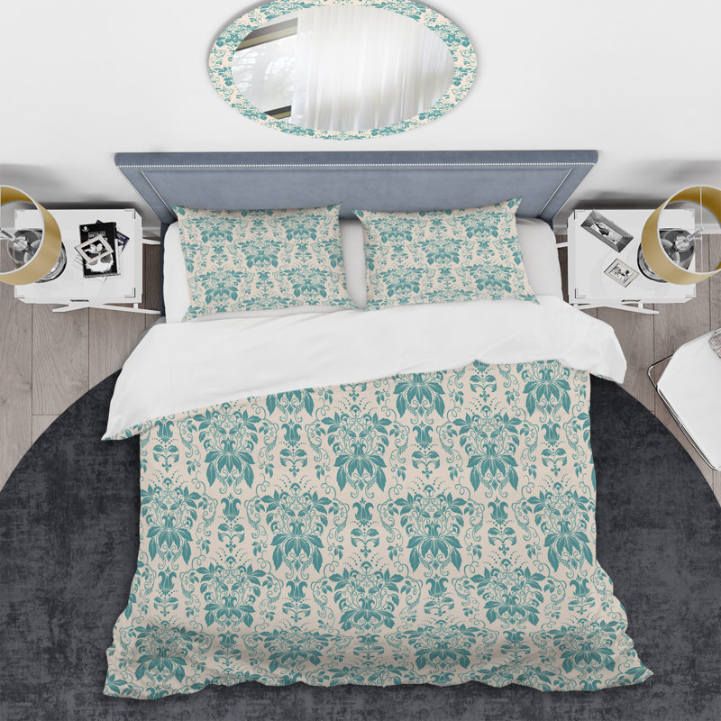 Green Damask - Abstract Duvet Cover Set - Microfiber Polyester