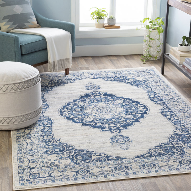 Tapis bleu / beige Swaney, Rectangle 5 pi 3 po x 7 pi 3 po