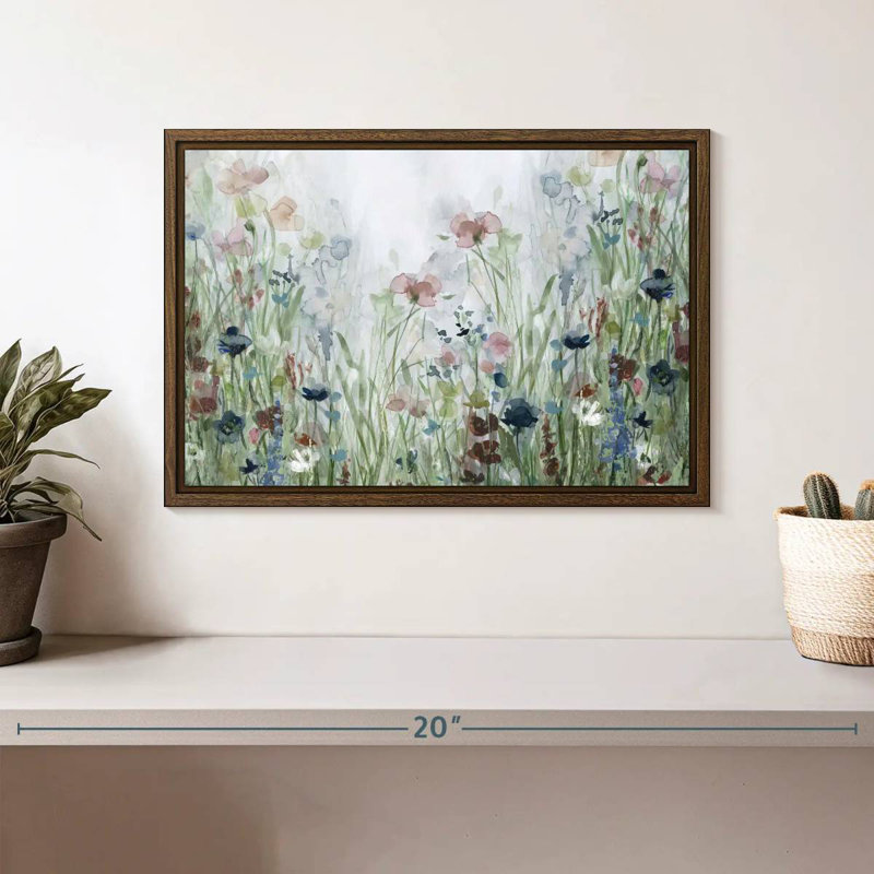 Champs de fleurs sauvages, 13 po x 9 po, Cadre flottant en noyer