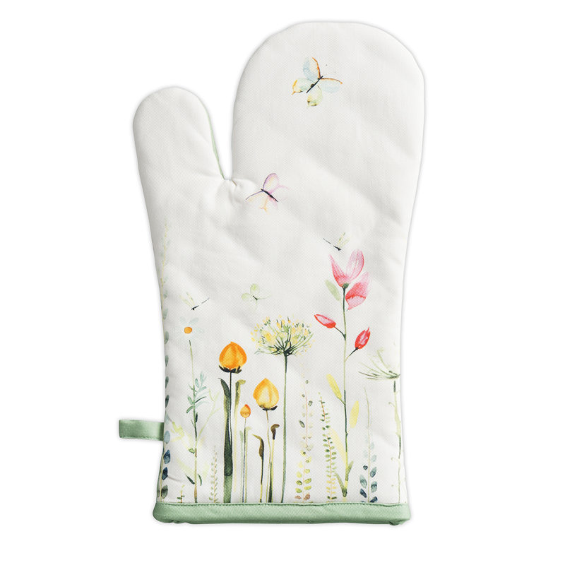 Maison d'Hermine Botanical Fresh, manique et gant de cuisine 100 % coton - 19 x 33 cm et 20 x 20 cm