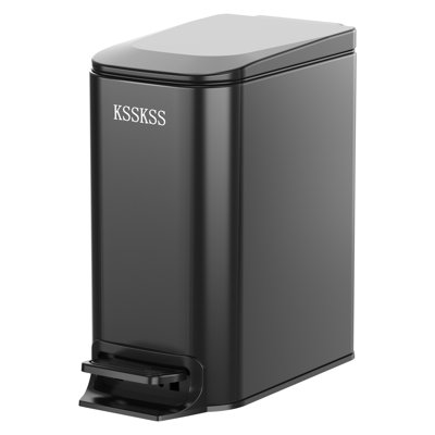 Petite poubelle de salle de bain avec couvercle à fermeture en douceur, poubelle en acier inoxydable de 6 L / 1,6 gallon avec seau intérieur amovible, pédale, poubelle mince pour chambre à coucher, bureau à domicile (noir mat)