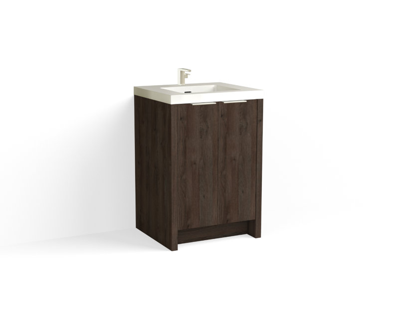 Mesa 24" W Freestanding Single Bathroom Vanity , White Gloss, Charred/Satin Brass, Single-Hole