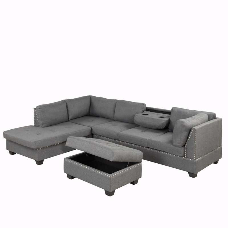 Canapé de 105 po avec accoudoirs carrés en lin avec coussins réversibles, canapé, canapé, Velours gris