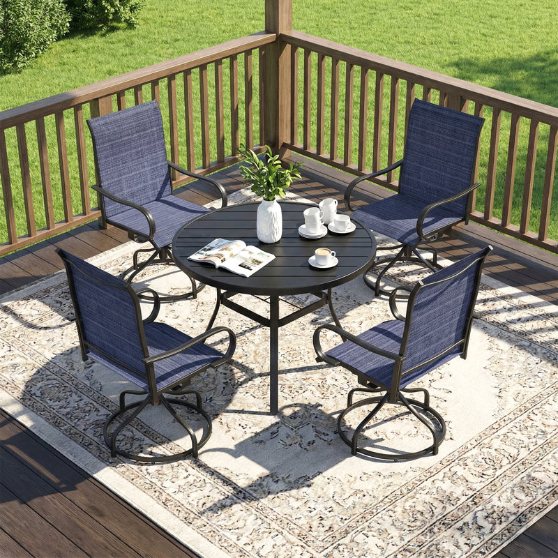 Ensemble de 4 chaises de patio pivotantes pour l'extérieur, à 360 ° avec dossier haut de 24 po et accoudoirs ergonomiques, meubles toutes saisons avec structure robuste, pour pelouse, jardin, 330 lb (table non incluse)