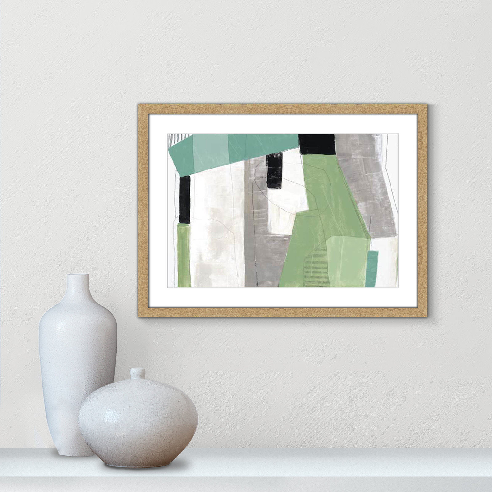 Evergreen Essence Print, 17" H x 23" W x 1.25" D, Natural Box Frame - Matted Fine Art Paper Print, White