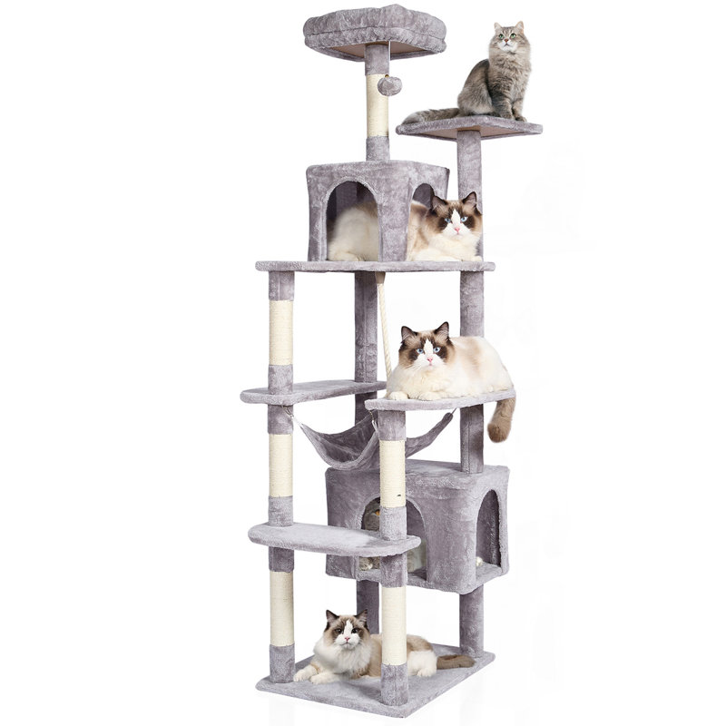 Arbre à chat tour à chat 72 "avec 2 condos à chat Grattoir en sisal gris clair