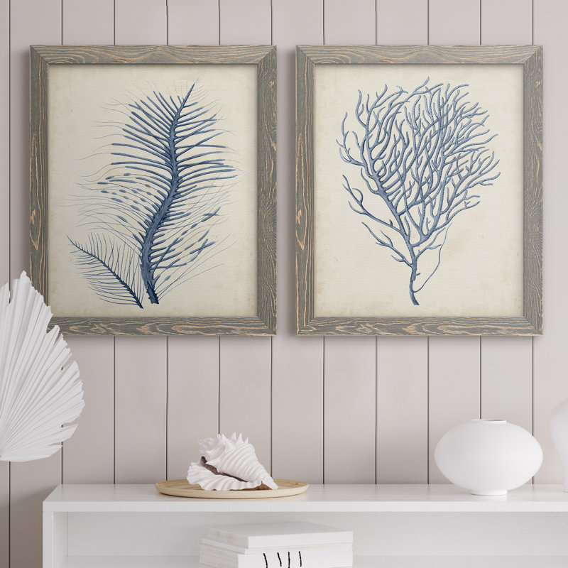 Indigo Coral, H 20 po x l 17 po x P 1 po, Toile avec cadre gris, Pas de tapis