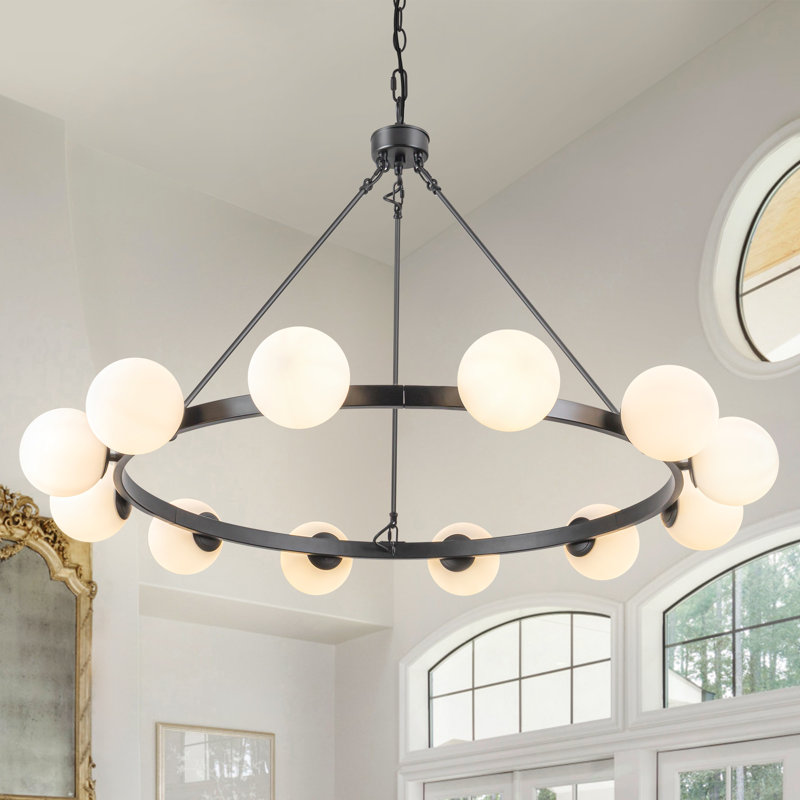 Chupp 12 - Light Chandelier Bubble Chandelier Lighting Black Wagon Wheel Chandelier Light Fixture