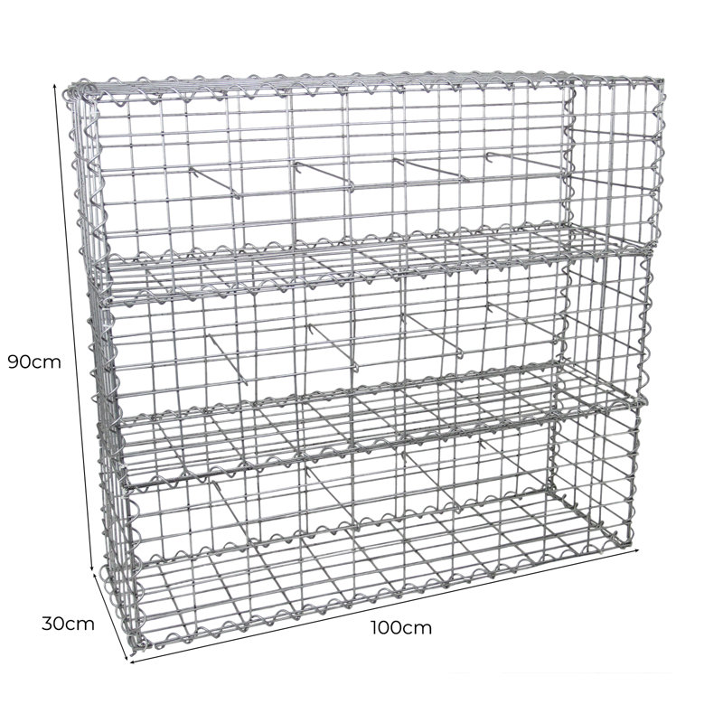 Agnesse 90cm H x 100cm W Silver Metal Gabion Wall