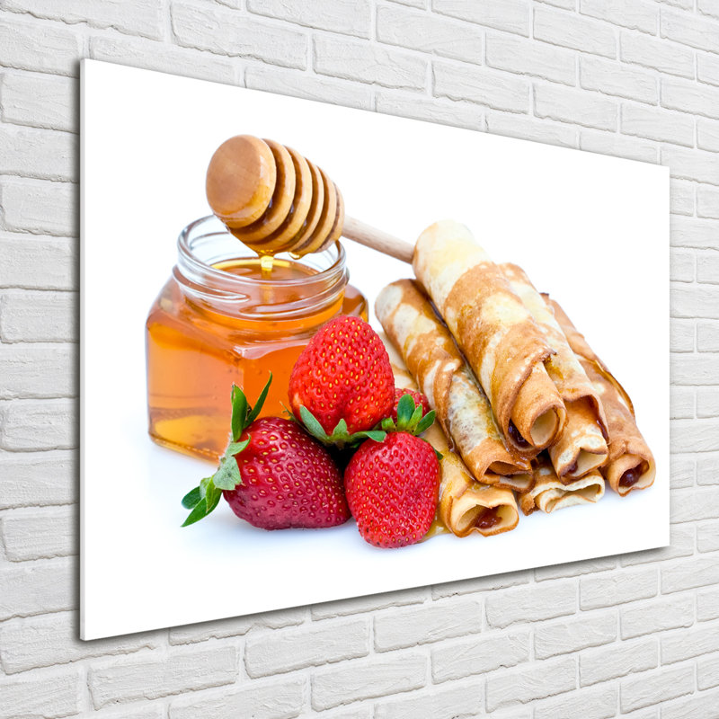 Glass Print Wall Art 100X70cm Image Printed On Glass Decorative Wall Picture Behind Toughened / Tempered Safety Real Glass For Kitchen & Living Room Theme:Delicious Pancakes