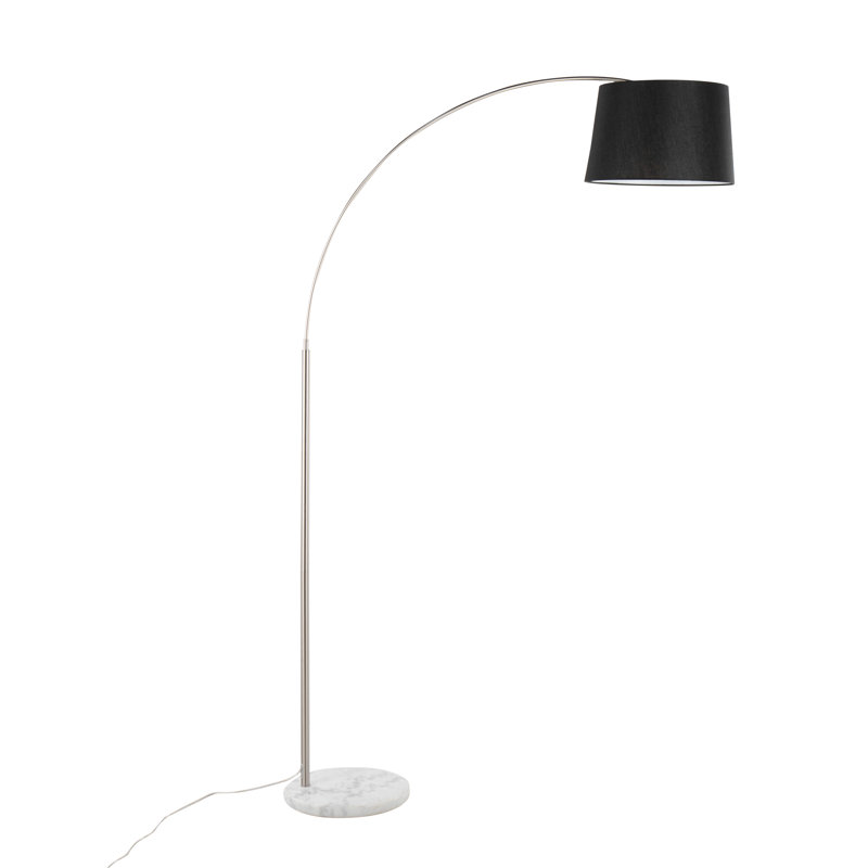 March Contemporary Floor Lamp In Black Marble And Metal With Linen Shade, Nickel, Black
