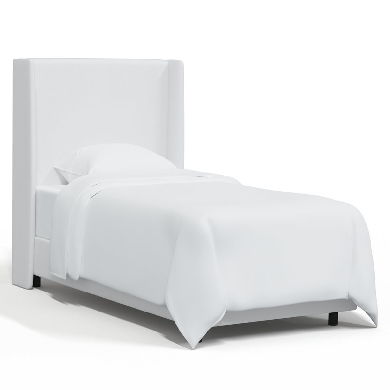 Lit tapissier standard à profil bas Emilio, Simple, Velours blanc classique