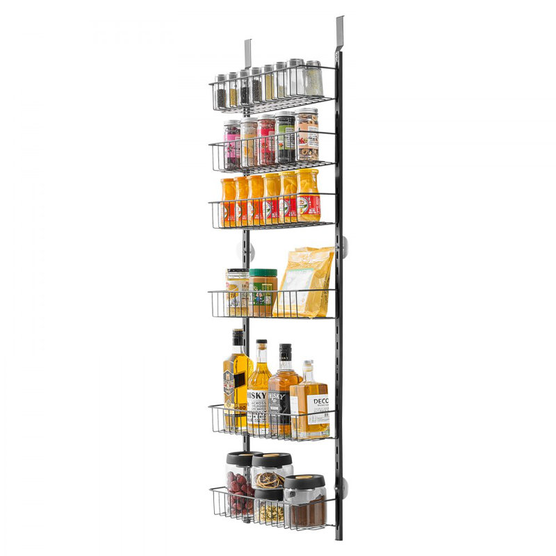 6-Tier Over the Door Pantry Organizer Hanging Storage Rack Adjustable Kitchen, Black